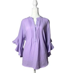 Vince Camuto Garden Romance Split Neck Ruffle 3/4 Sleeve Blouse